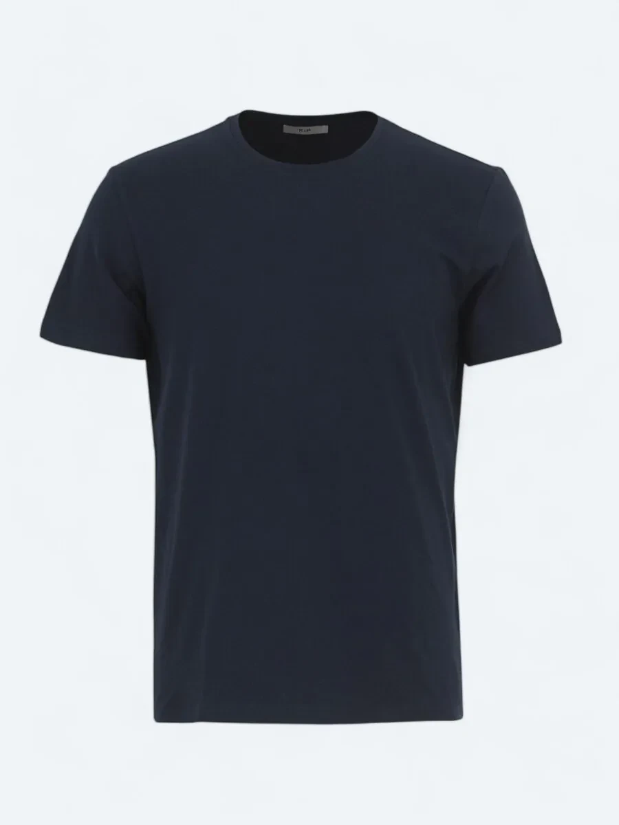 Navy Blue Crew Neck Cotton Blended T-Shirt - 5