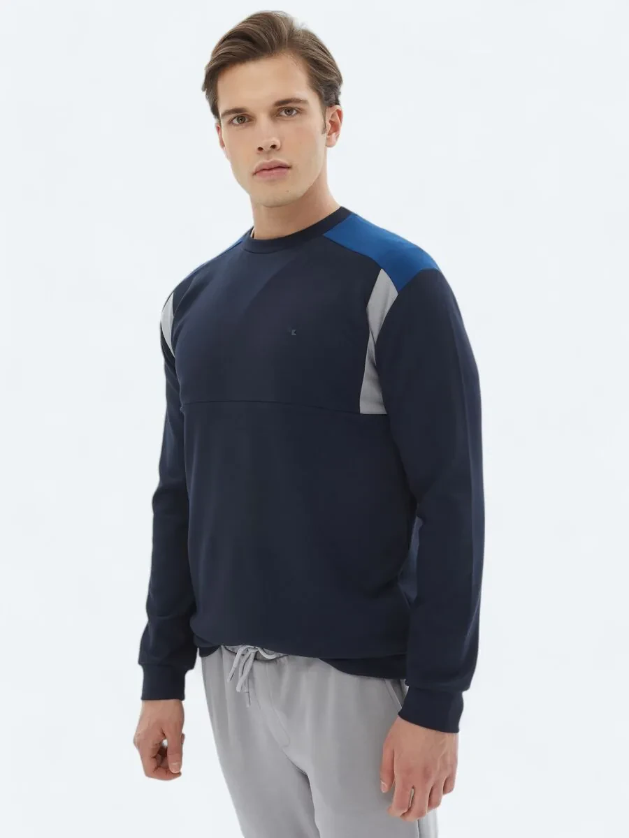 Navy Blue Crew Neck Plain Sweatshirt - 4