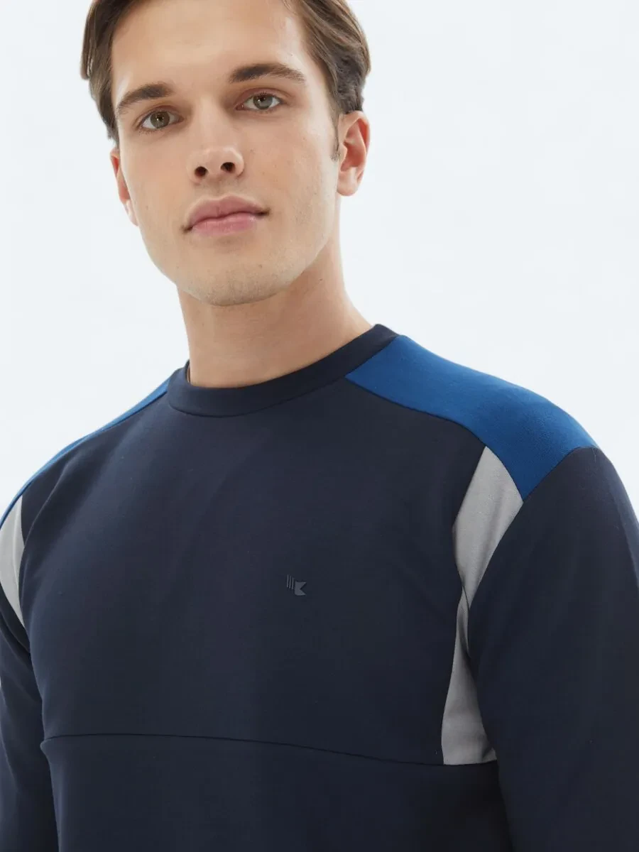 Navy Blue Crew Neck Plain Sweatshirt - 5