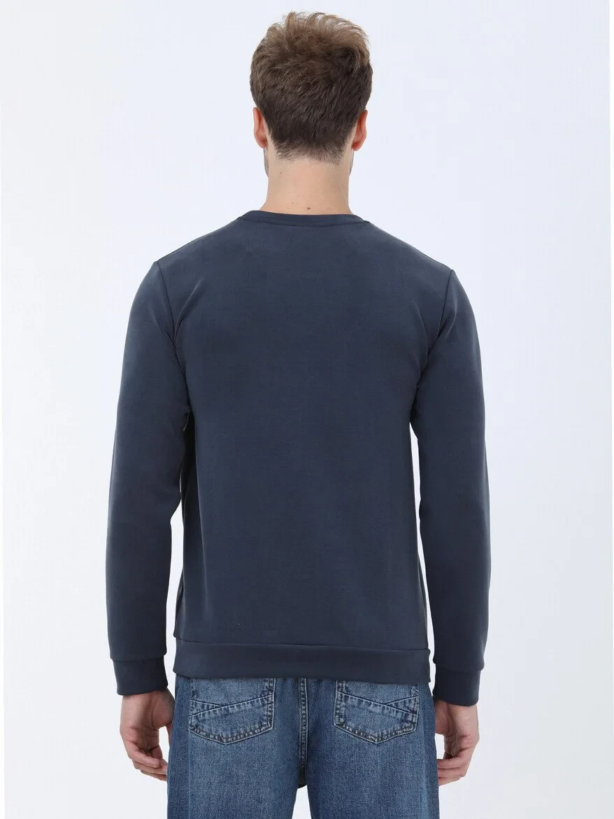 Navy Blue Crew Neck Printed Sweatshirt 