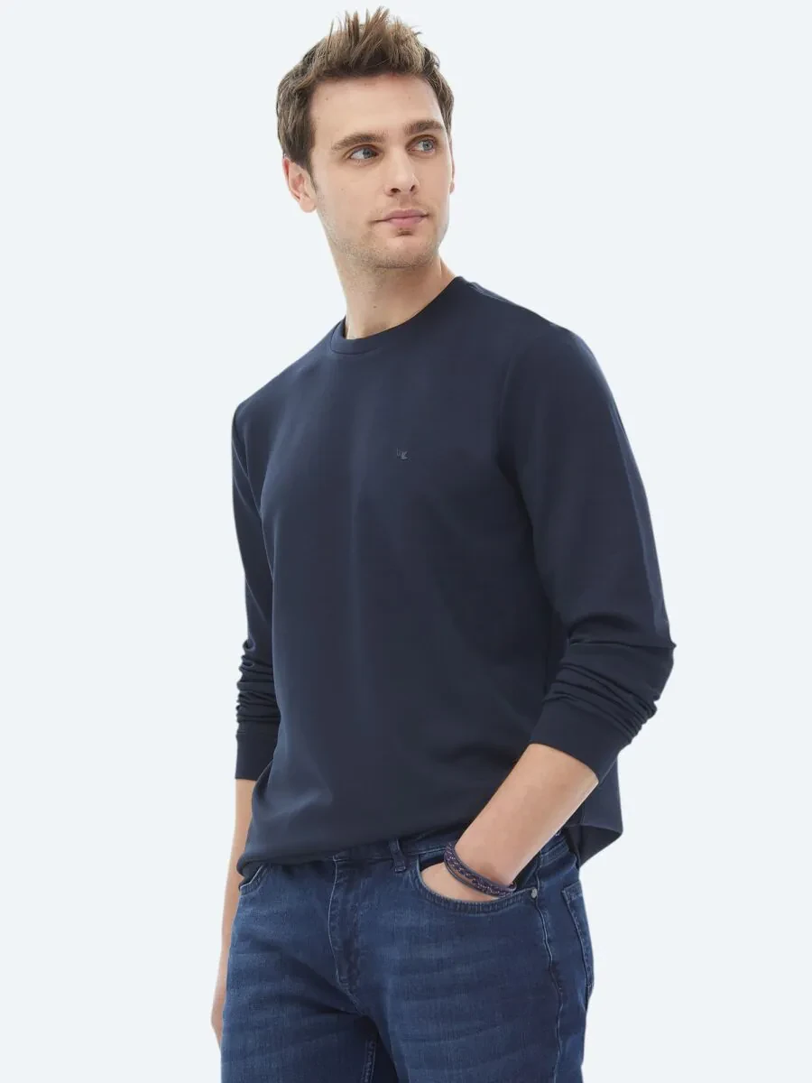 Navy Blue Crew Neck Printed Sweatshirt - 4