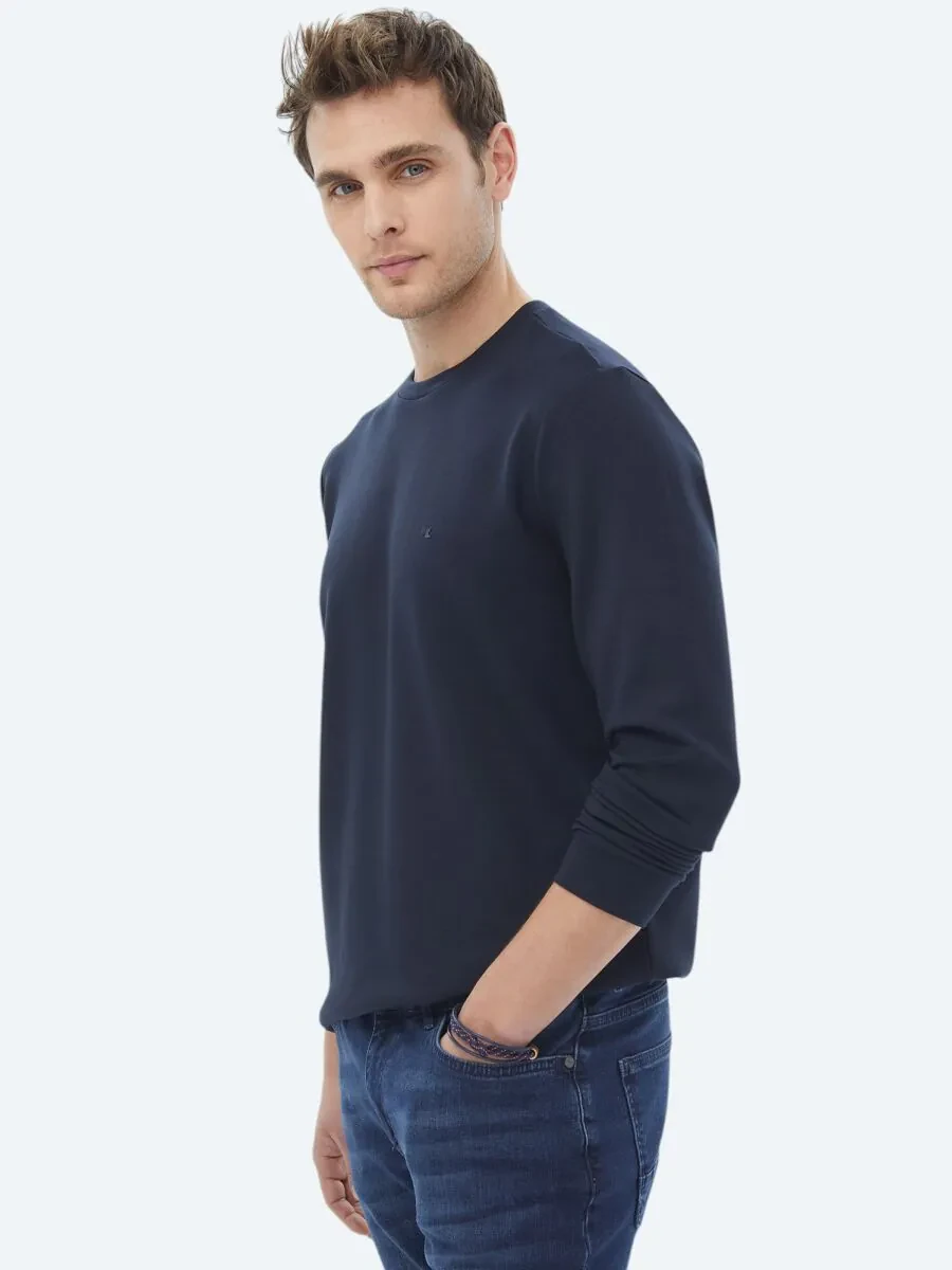 Navy Blue Crew Neck Printed Sweatshirt - 9