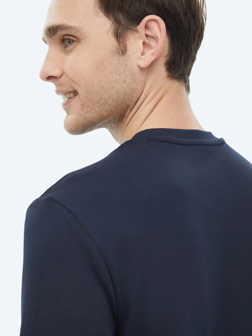 Navy Blue Crew Neck Printed Sweatshirt - 11