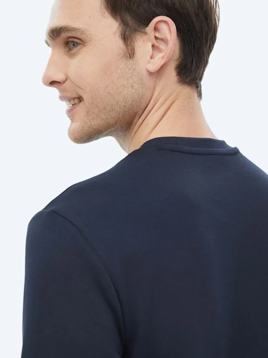 Navy Blue Crew Neck Printed Sweatshirt - 11