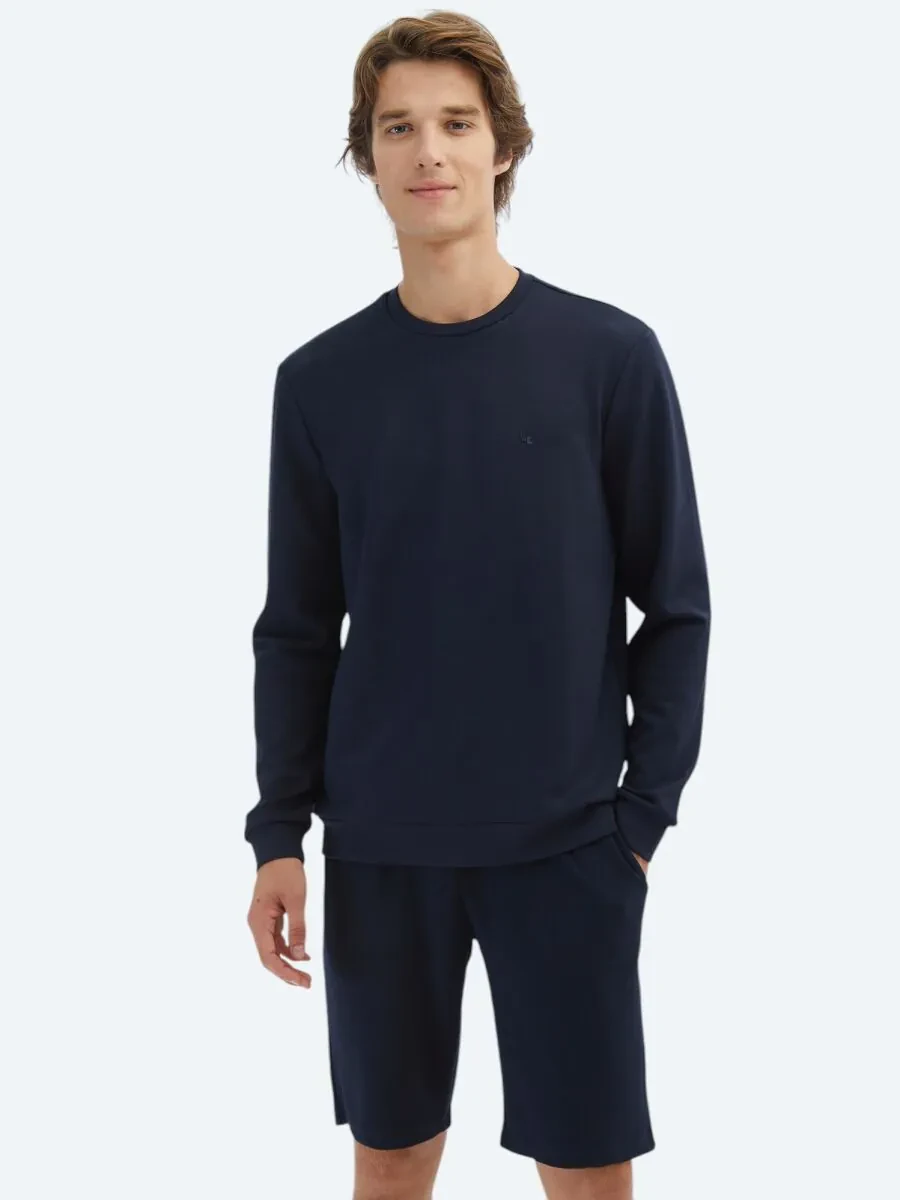 Navy Blue Crew Neck Sweatshirt - 1