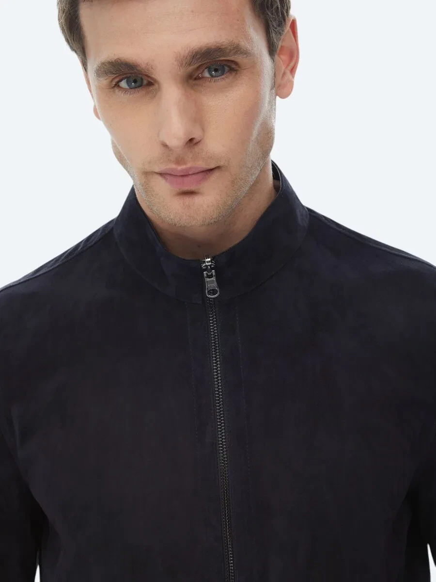 Navy Blue Double-Sided Leather Coat - 5