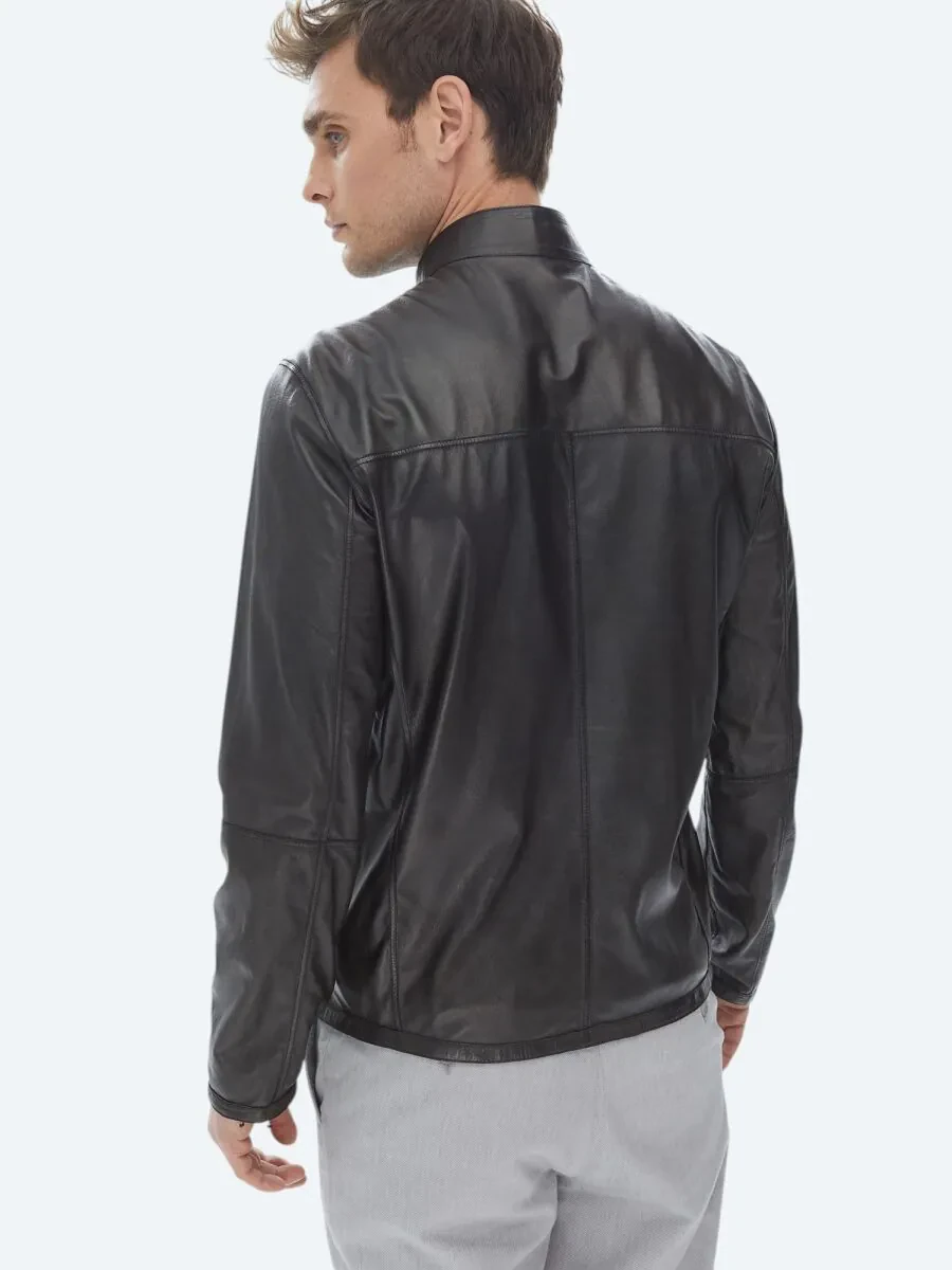 Navy Blue Double-Sided Leather Coat - 9