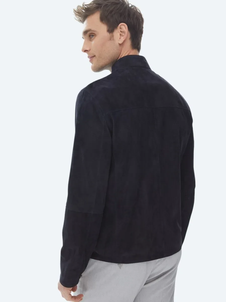 Navy Blue Double-Sided Leather Coat - 10