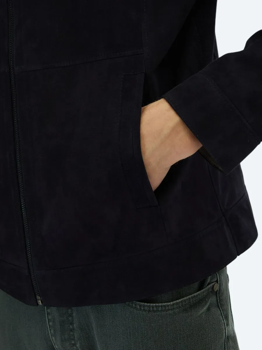 Navy Blue Double-Sided Leather Leather Coat - 9