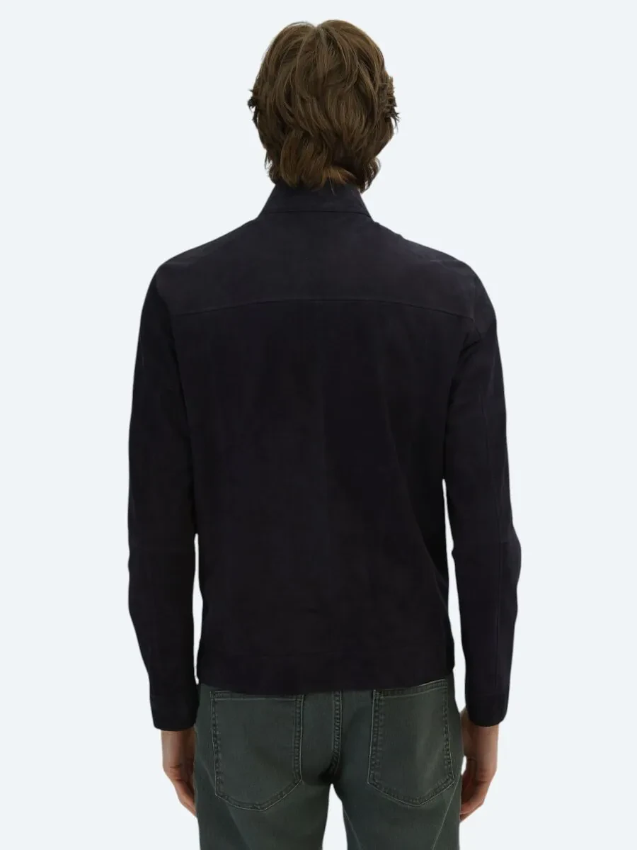 Navy Blue Double-Sided Leather Leather Coat - 10