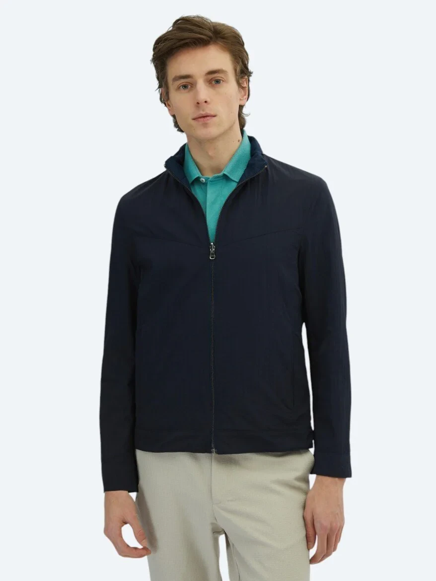 Navy Blue Double-Sided Weaving Coat - 1