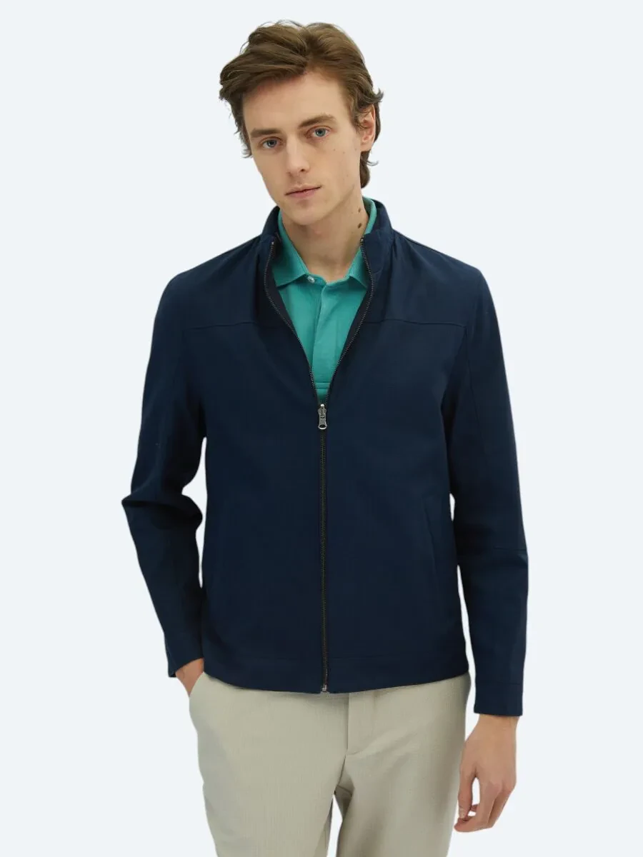Navy Blue Double-Sided Weaving Coat - 3