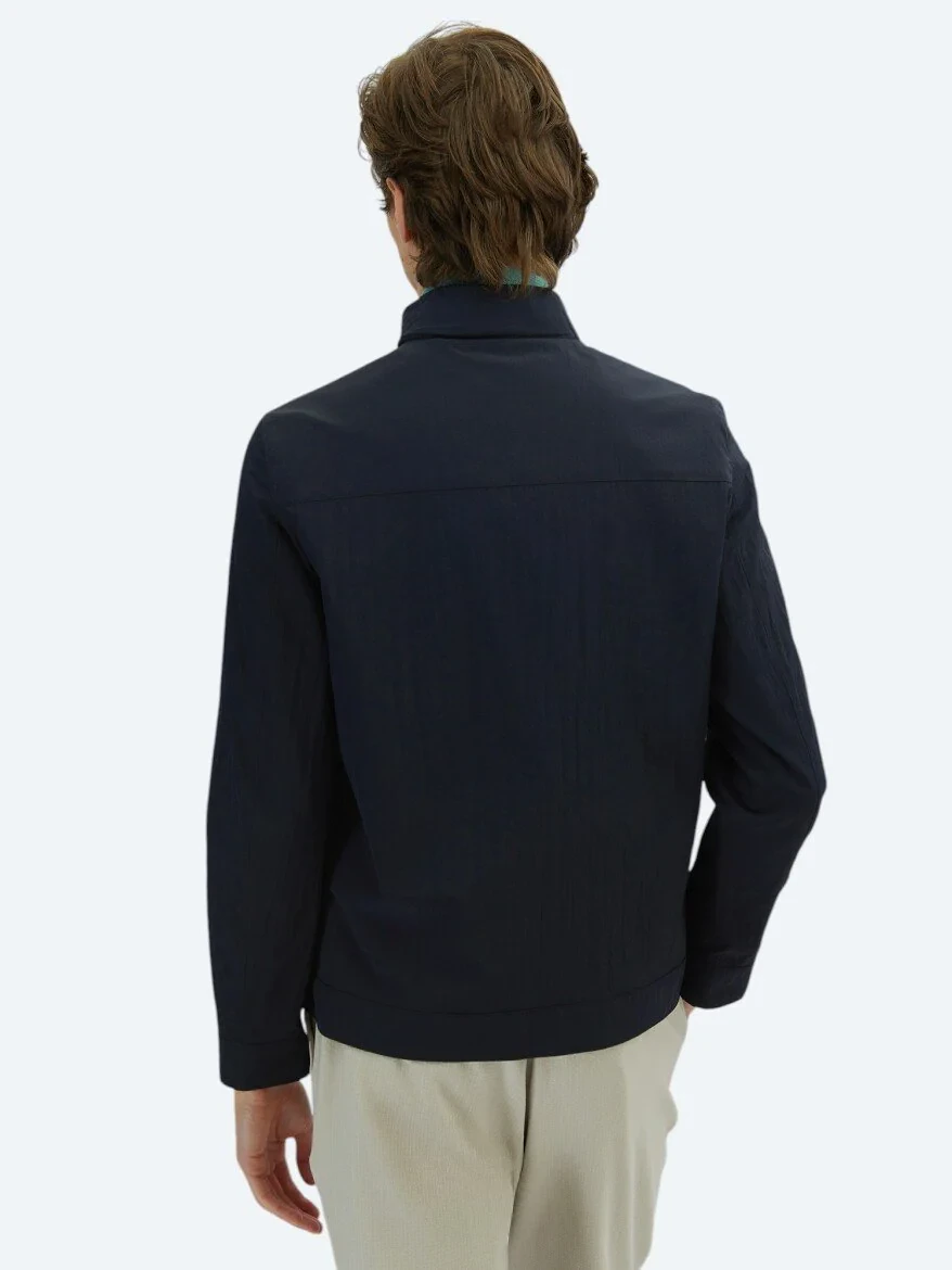 Navy Blue Double-Sided Weaving Coat - 9