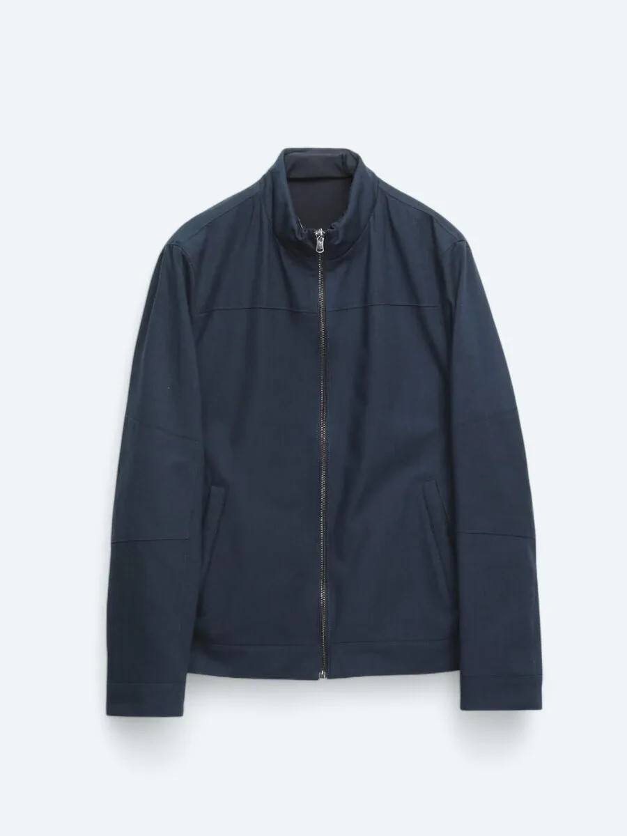 Navy Blue Double-Sided Weaving Coat - 11