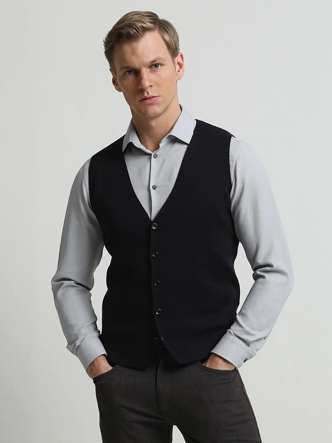Navy Blue Knit Vest - 1