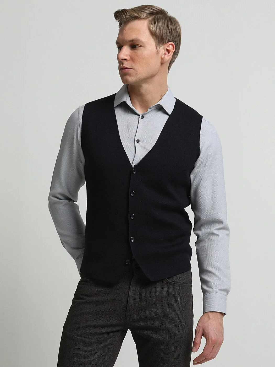 Navy Blue Knit Vest - 2