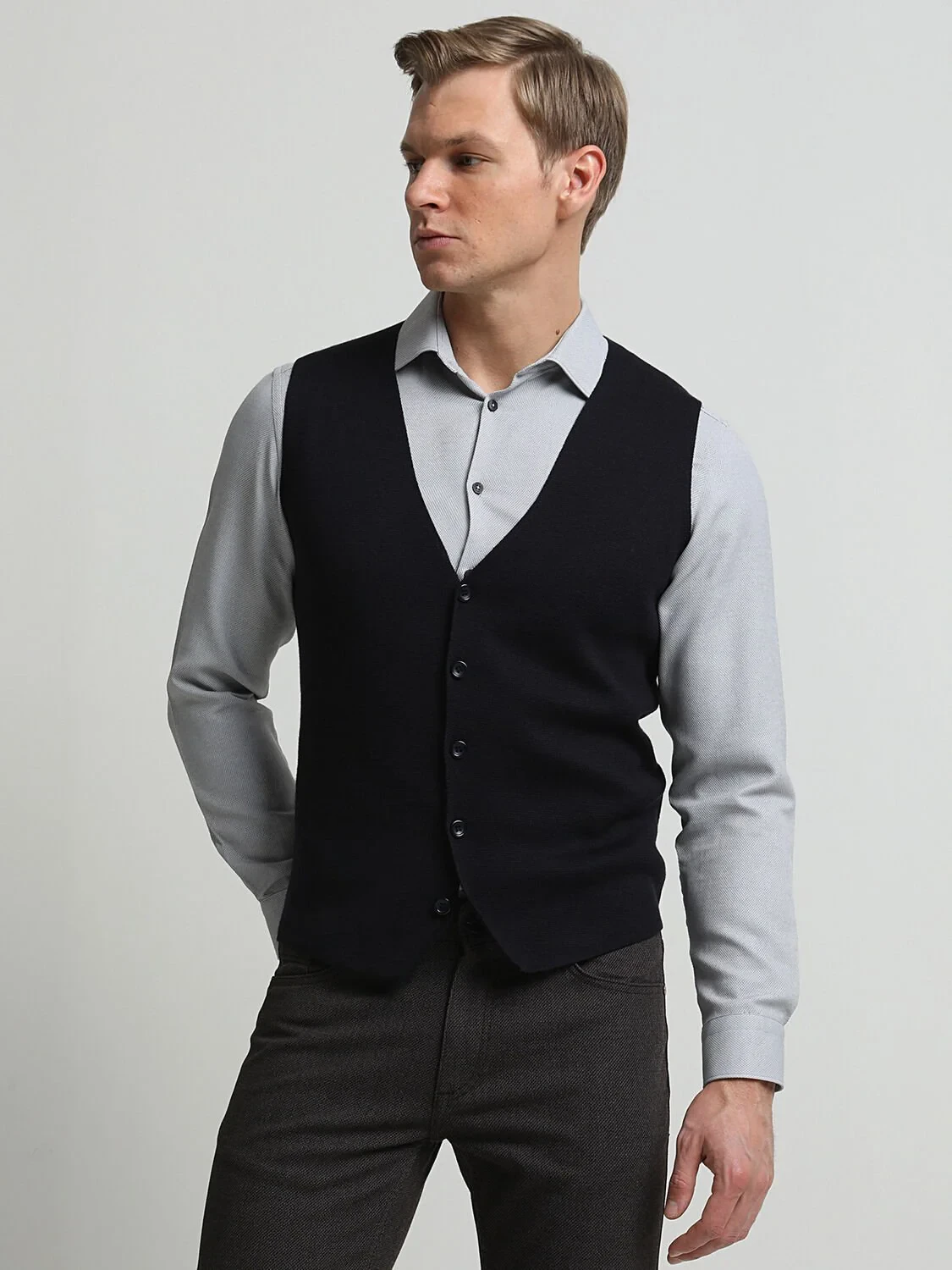Navy Blue Knit Vest - 2