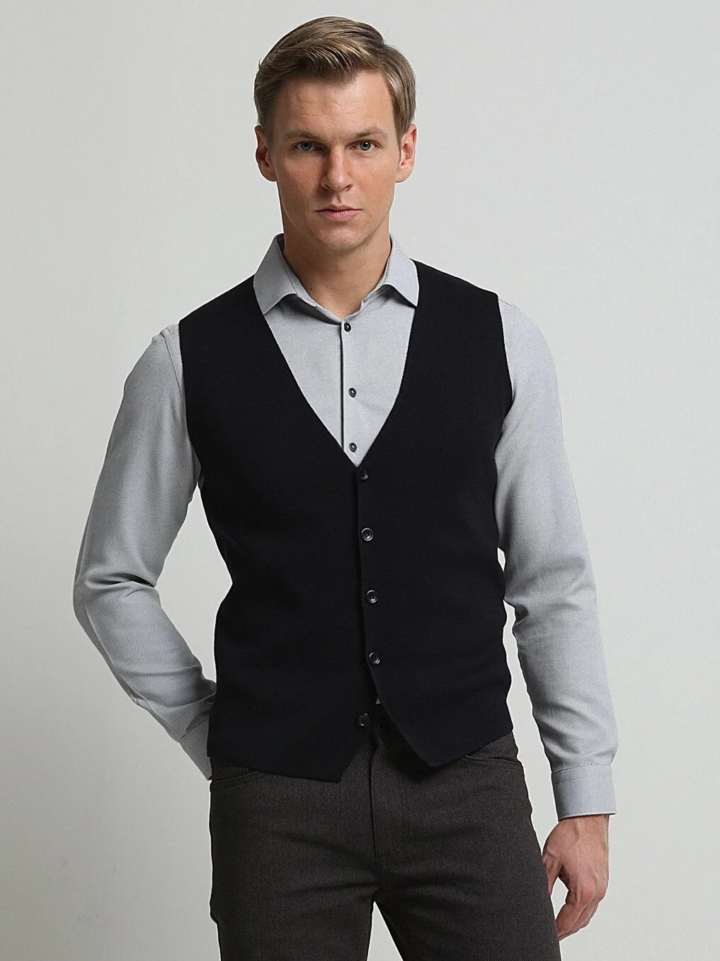 Navy Blue Knit Vest - 3