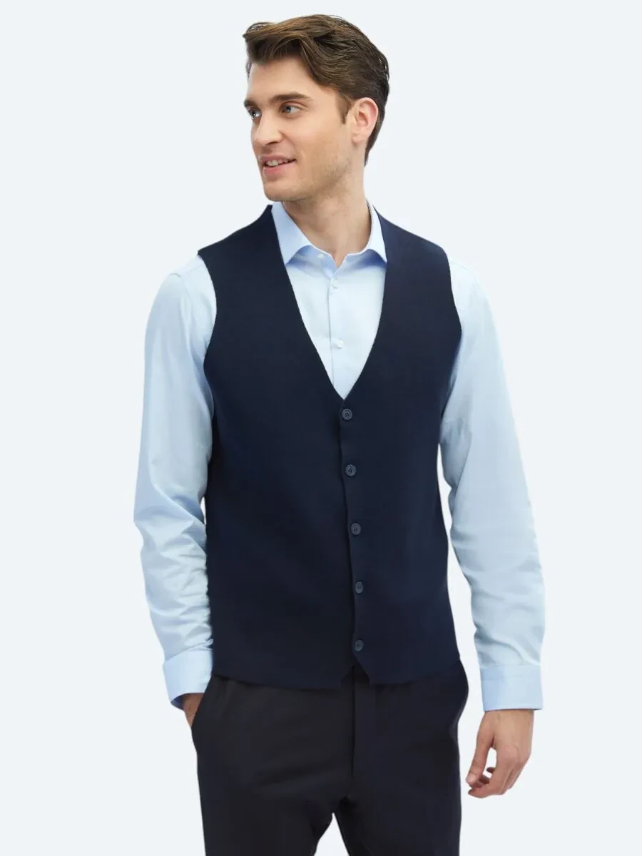 Navy Blue Knit Vest - 1