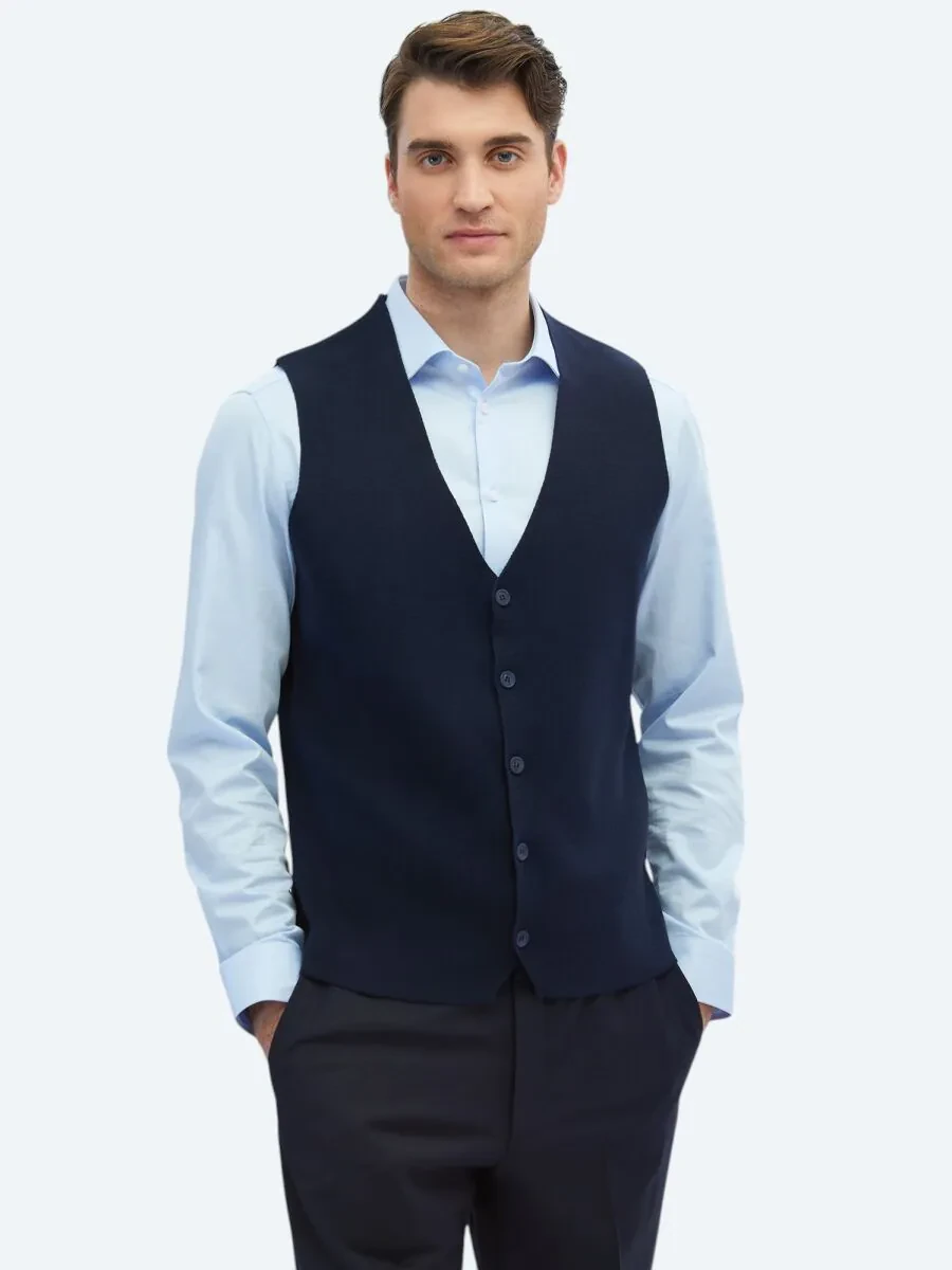 Navy Blue Knit Vest - 2