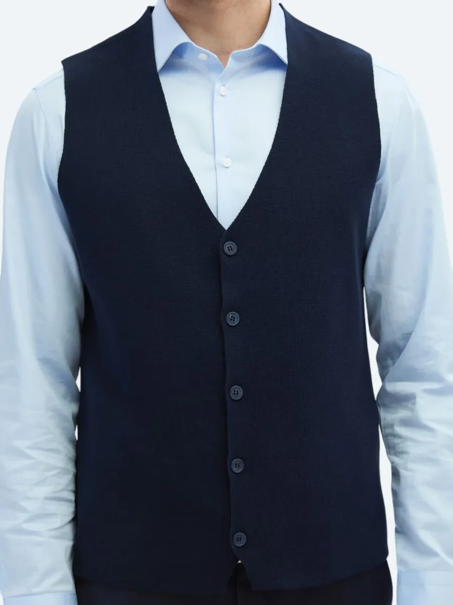 Navy Blue Knit Vest - 4