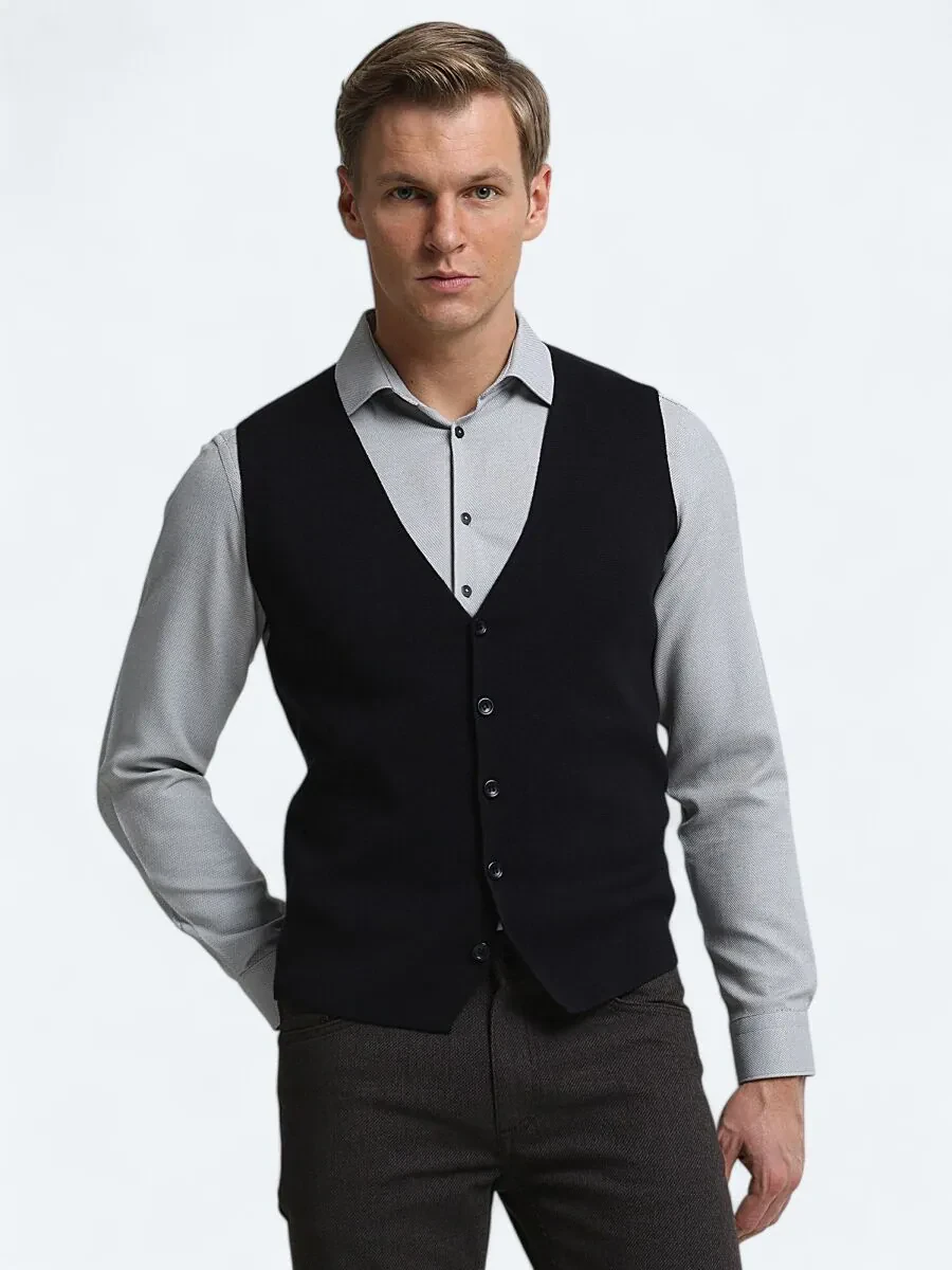 Navy Blue Knit Vest - 1