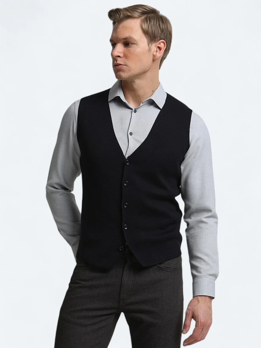 Navy Blue Knit Vest - 2
