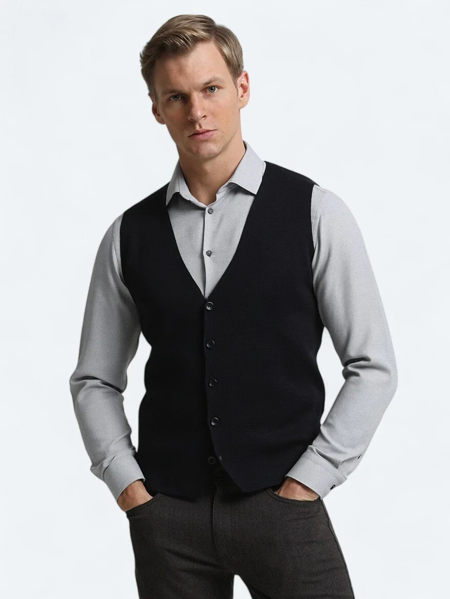 Navy Blue Knit Vest - 3