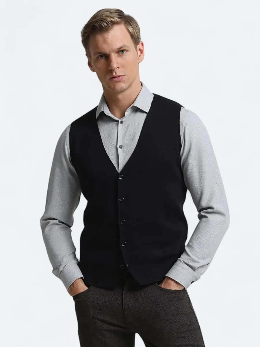 Navy Blue Knit Vest - 3