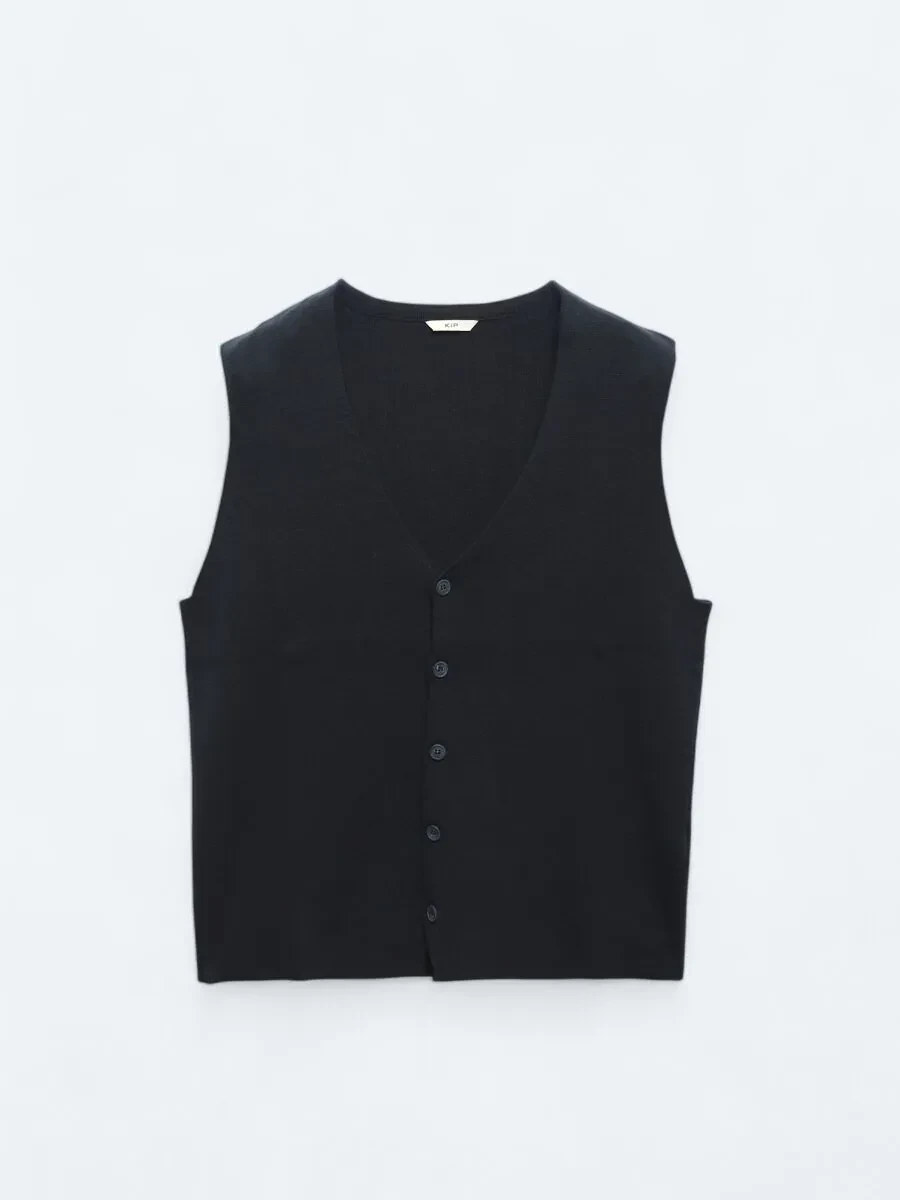 Navy Blue Knit Vest - 5