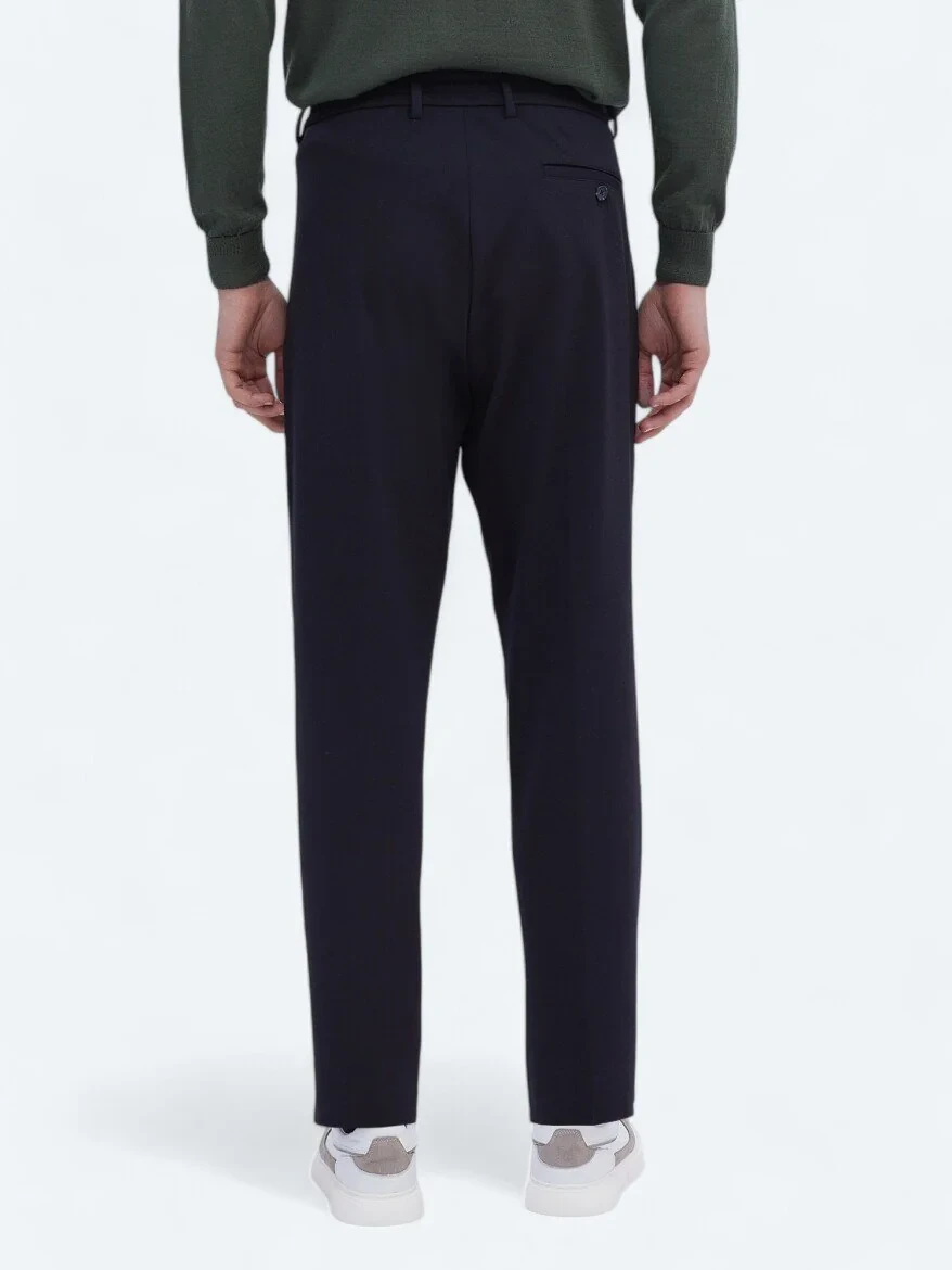 Navy Blue Knitting Carrot Fit Casual Trousers 