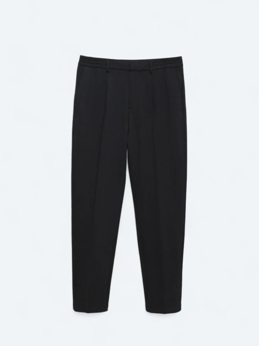 Navy Blue Knitting Carrot Fit Casual Trousers - 5