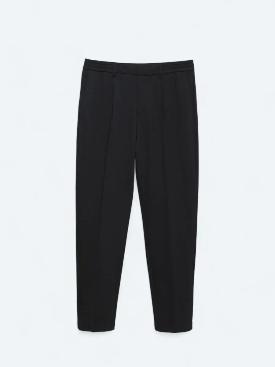 Navy Blue Knitting Carrot Fit Casual Trousers - 5