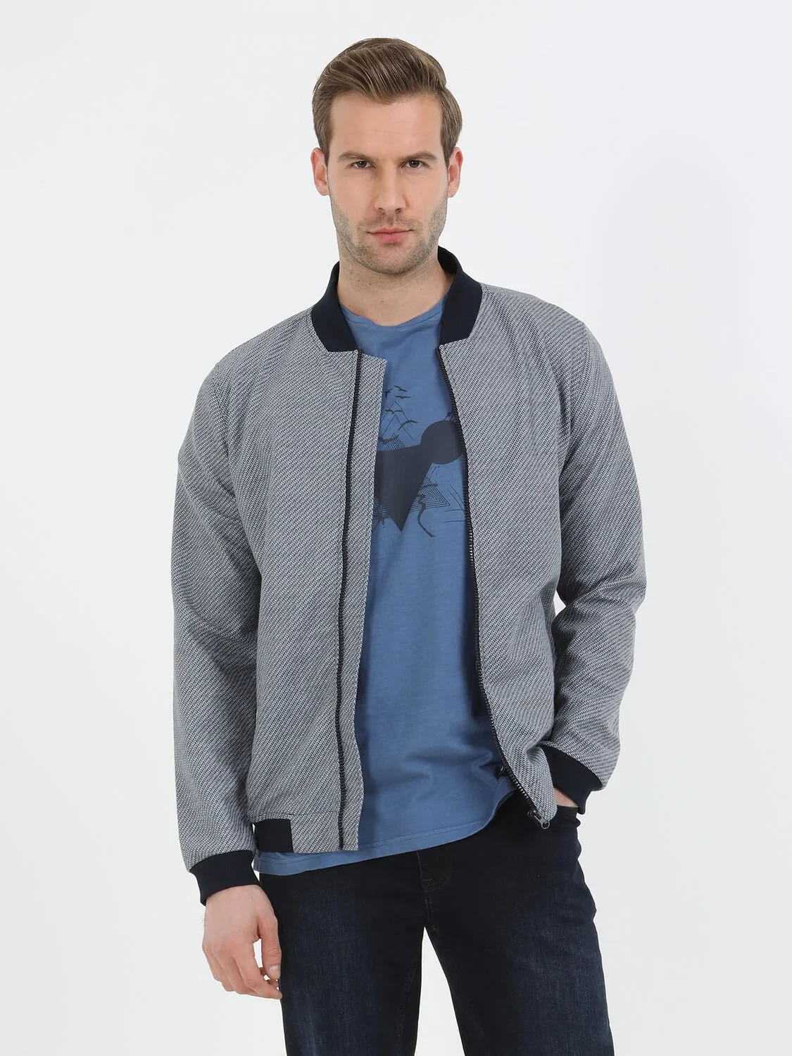 Navy Blue Knitting Coat - 1
