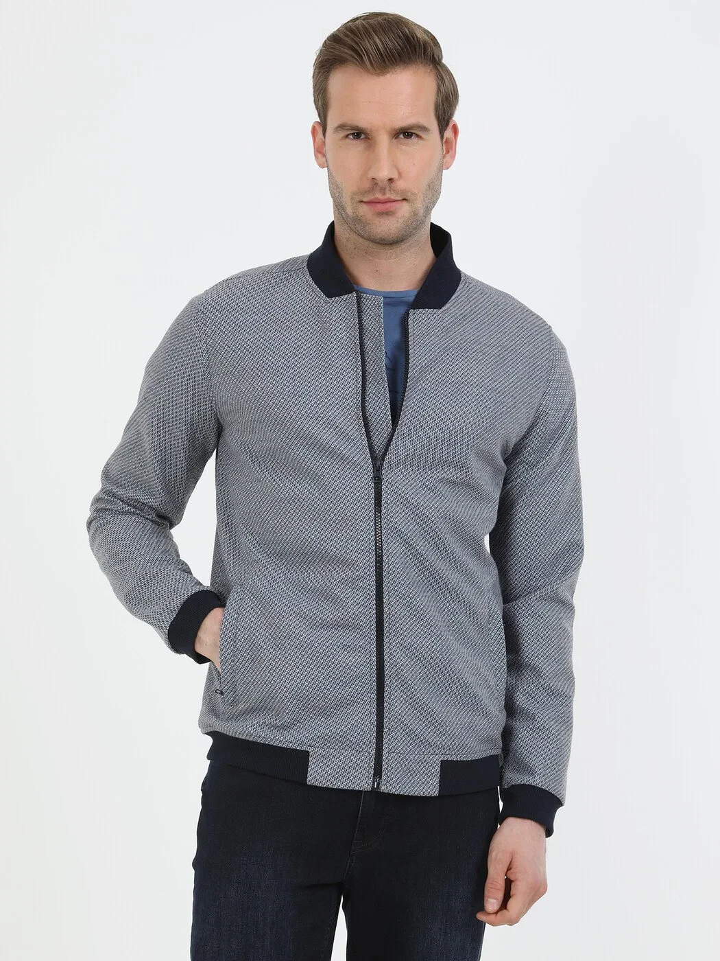 Navy Blue Knitting Coat - 2