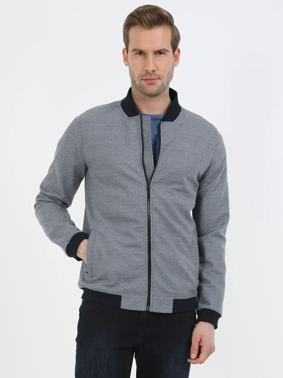 Navy Blue Knitting Coat - 2