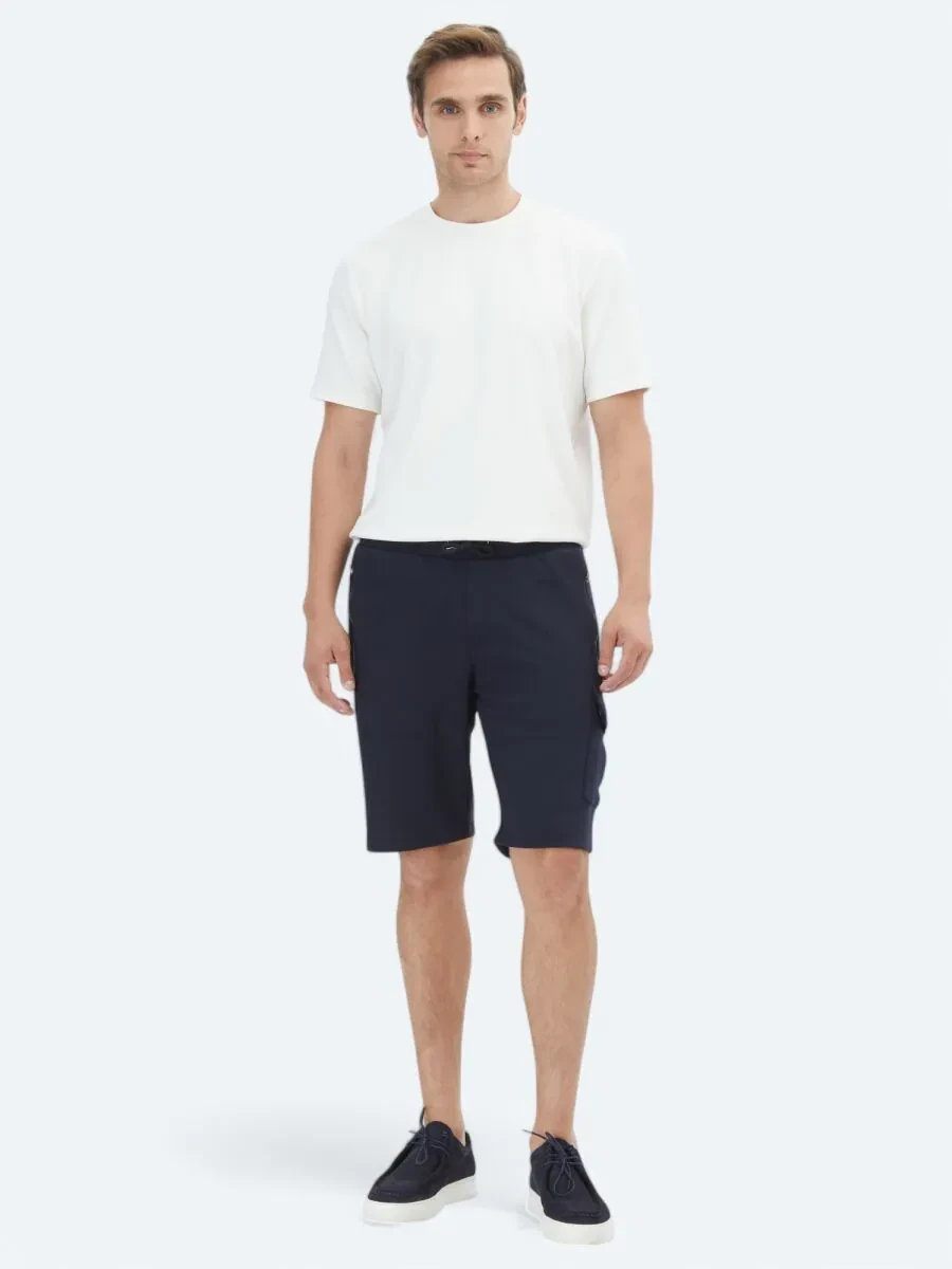 Navy Blue Knitting Jogging Fit Casual Bermuda - 1
