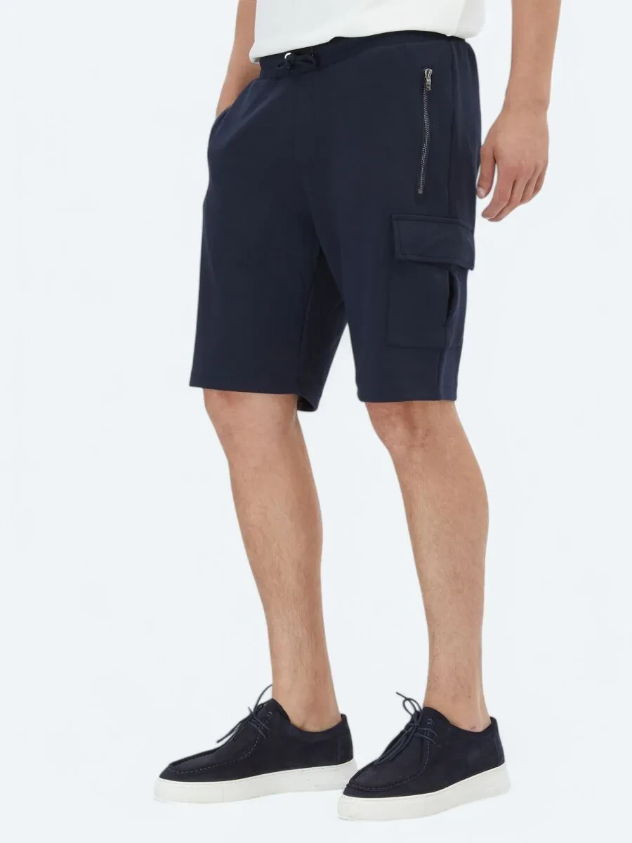 Navy Blue Knitting Jogging Fit Casual Bermuda - 2