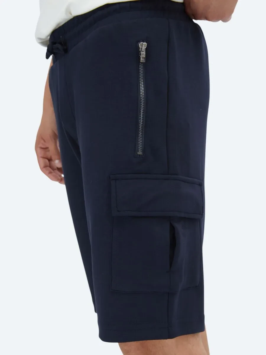 Navy Blue Knitting Jogging Fit Casual Bermuda - 3