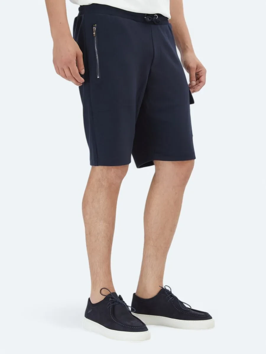 Navy Blue Knitting Jogging Fit Casual Bermuda - 4