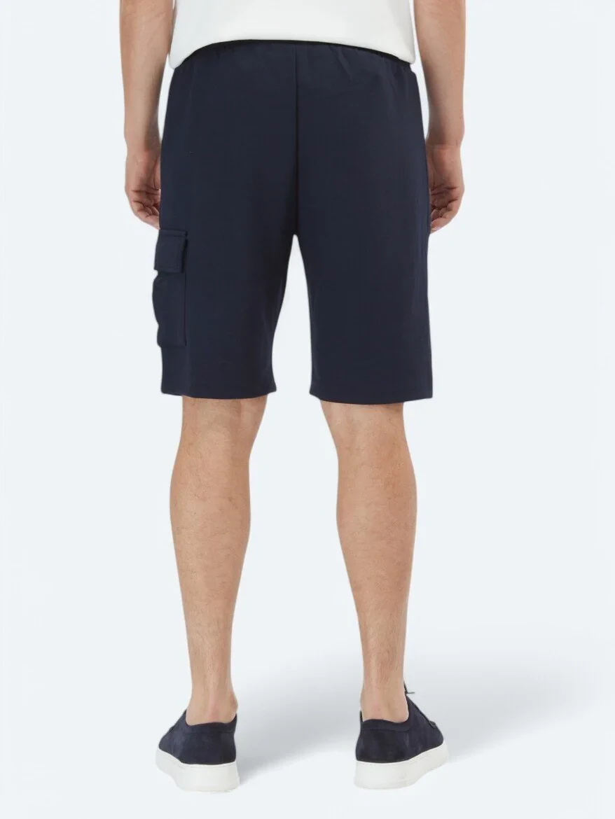Navy Blue Knitting Jogging Fit Casual Bermuda - 5