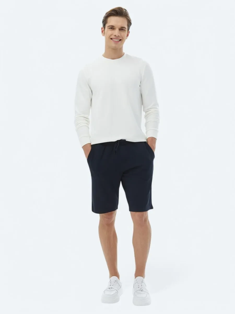 Navy Blue Knitting Jogging Fit Casual Bermuda - 1
