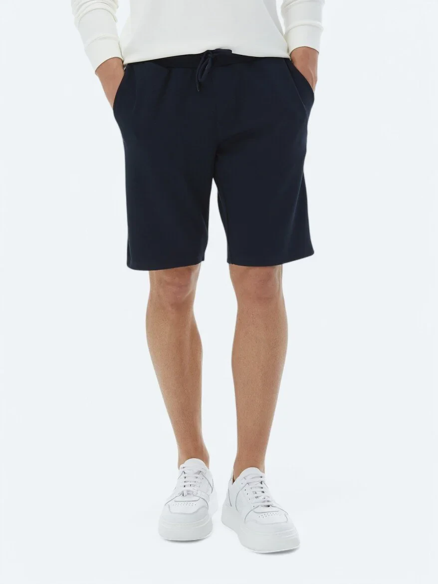 Navy Blue Knitting Jogging Fit Casual Bermuda - 2