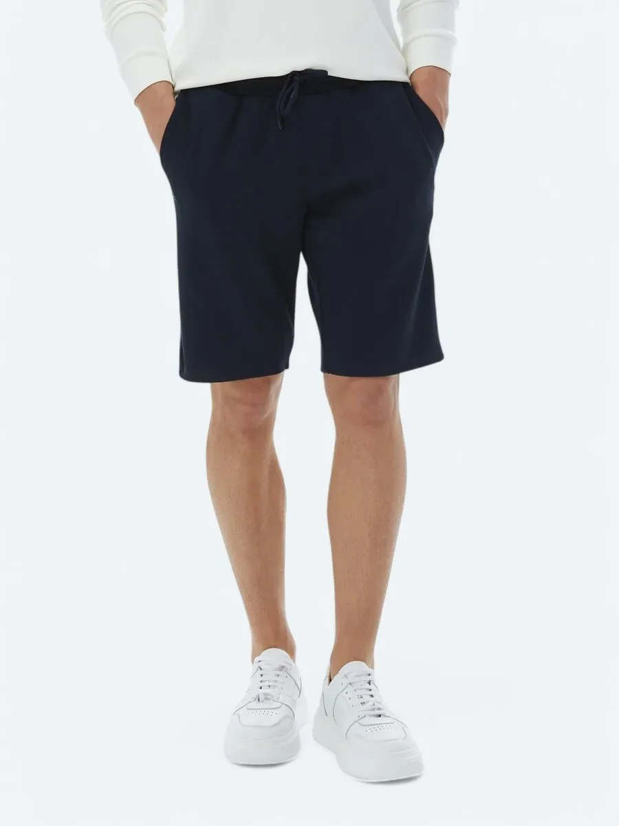Navy Blue Knitting Jogging Fit Casual Bermuda - 2