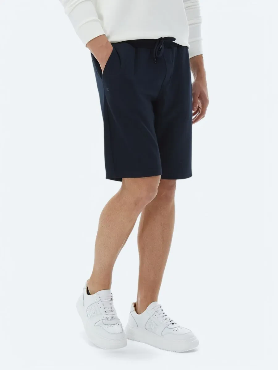 Navy Blue Knitting Jogging Fit Casual Bermuda - 3