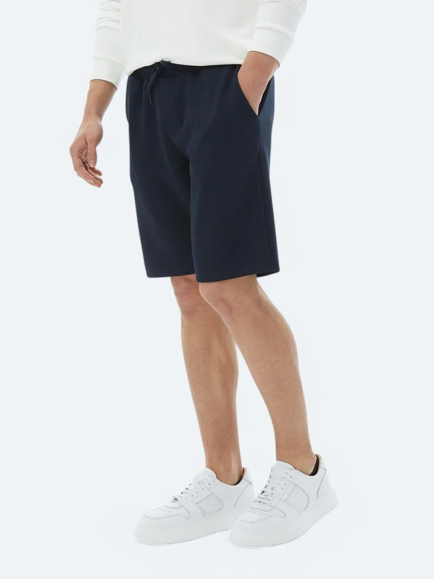 Navy Blue Knitting Jogging Fit Casual Bermuda 