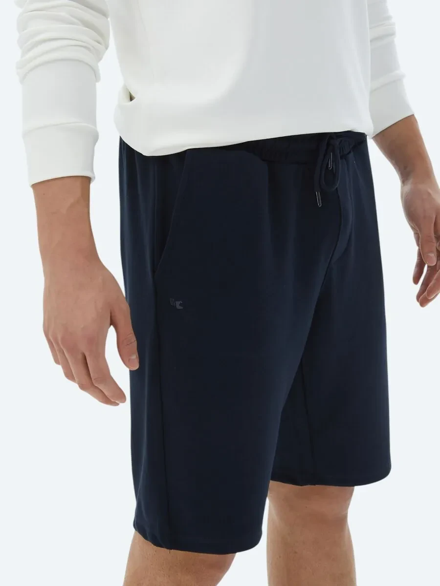 Navy Blue Knitting Jogging Fit Casual Bermuda - 5