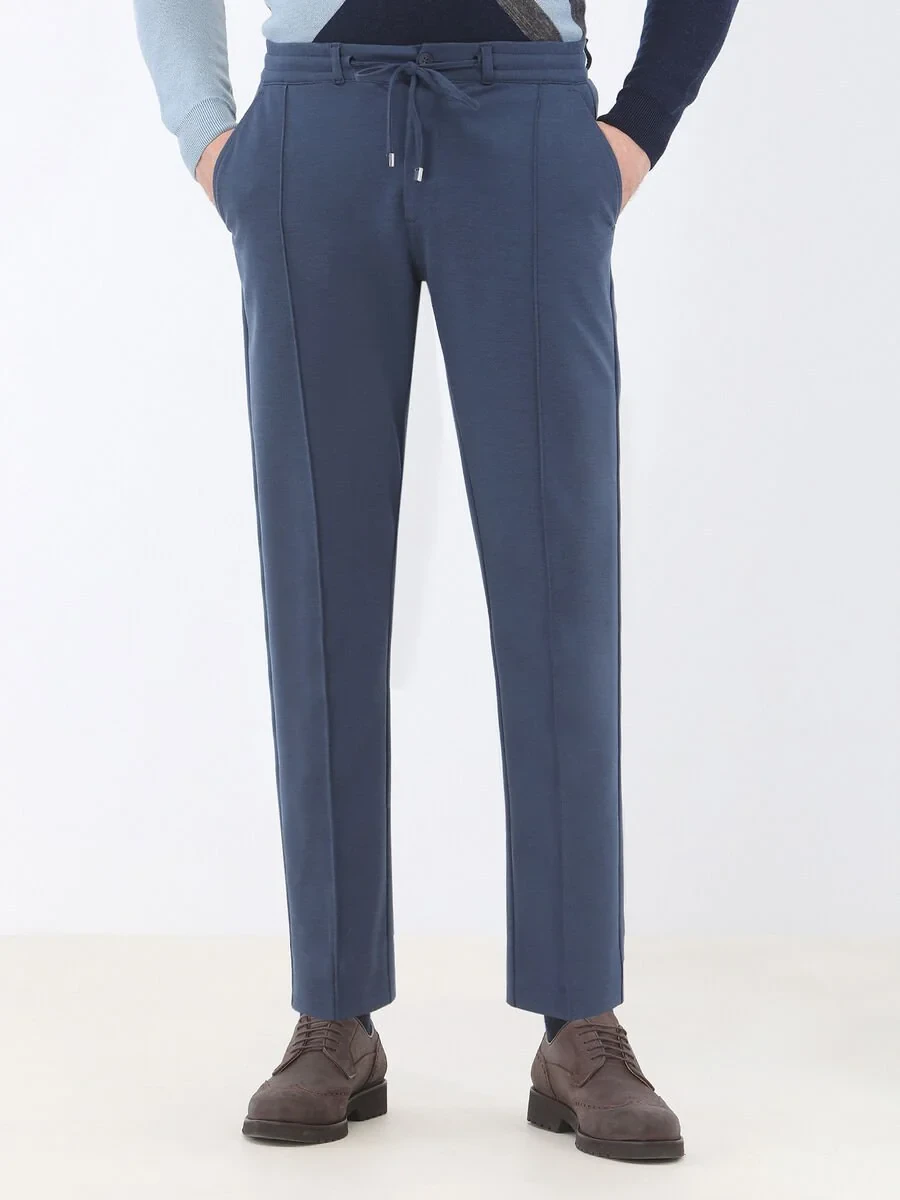 Navy Blue Knitting Jogging Fit Casual Trousers - 1