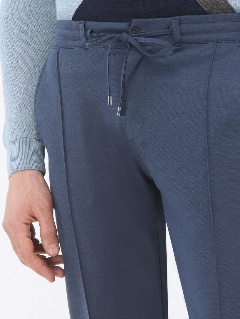 Navy Blue Knitting Jogging Fit Casual Trousers - 3