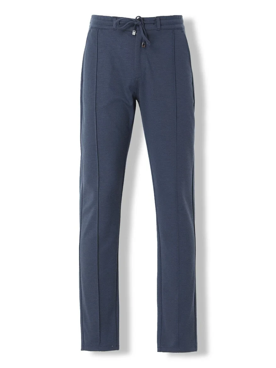 Navy Blue Knitting Jogging Fit Casual Trousers - 5